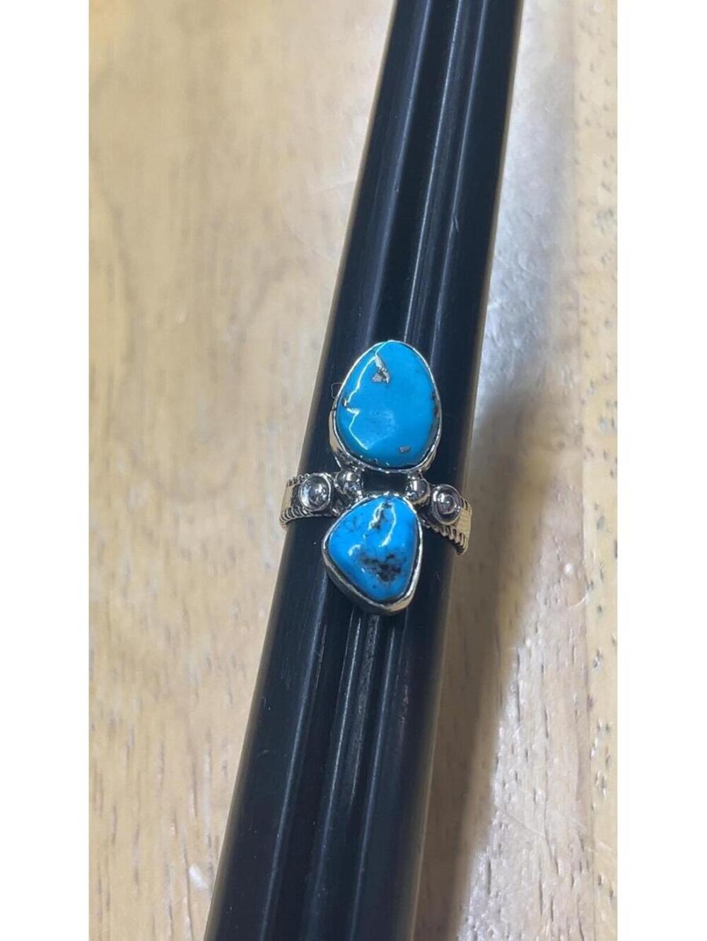 Navajo sterling silver turquoise traditional cluster ring size 7.25 -Margie Chee